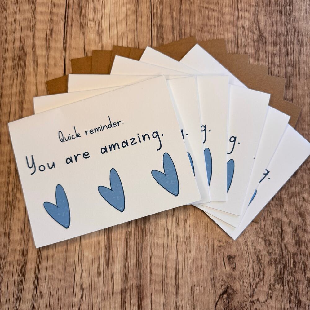 Greeting Cards Blank Notes Blue Heart Encouragement 6 w/Envelopes Custom Art